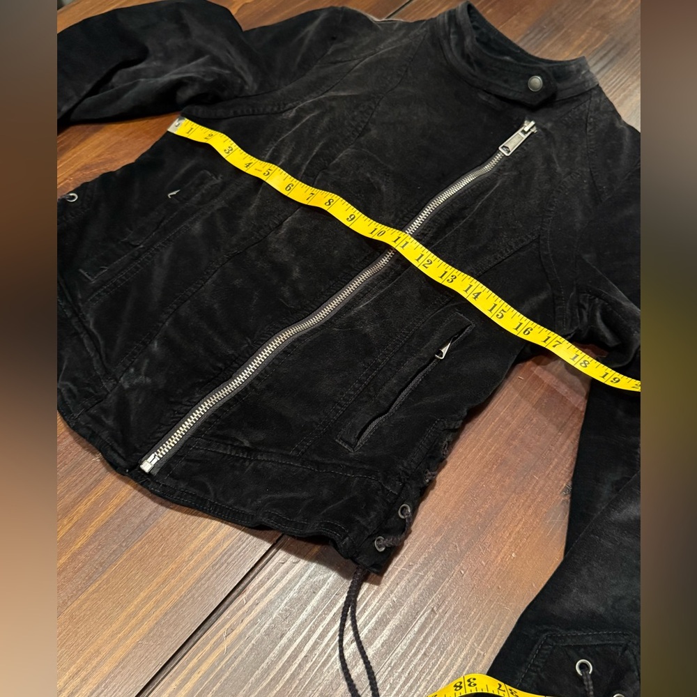 Free People Velvet Moto Laced Sleeve Zipper Jacket Black Size S - Picture 12 of 16